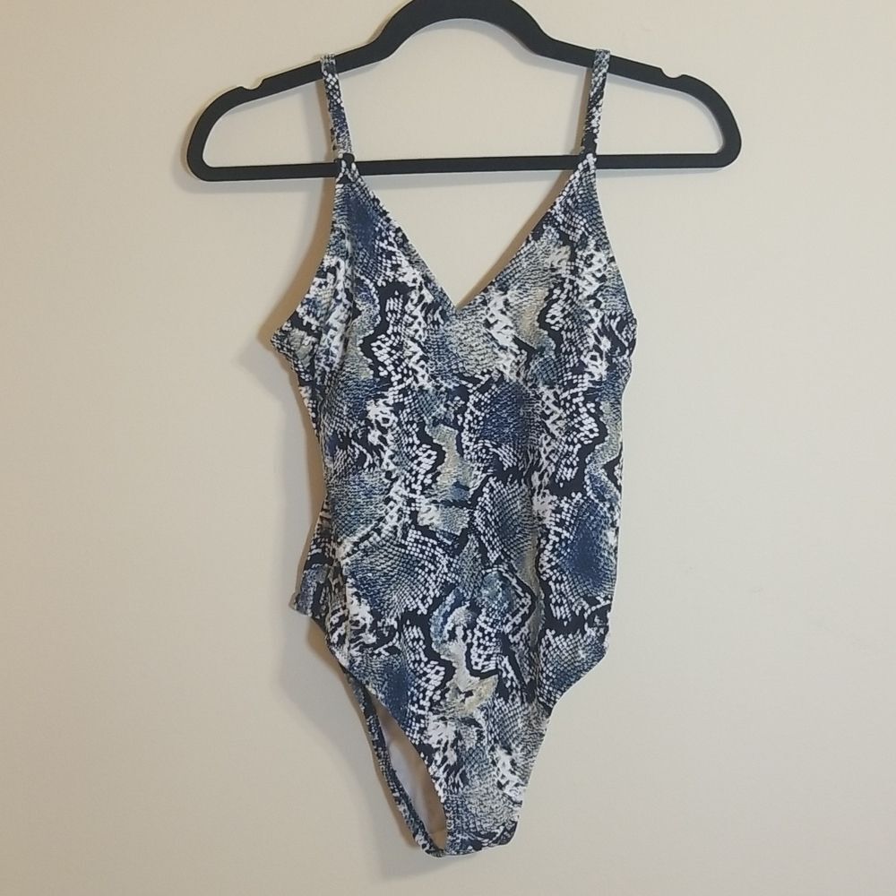 Shade & Shore Blue Python Print One Piece Swimsuit Small - Picture 2 of 9